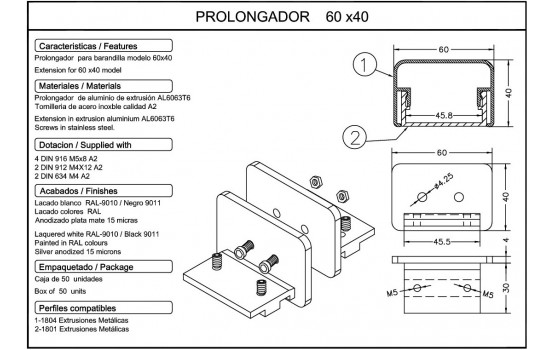 Prolongador barandilla 40x60