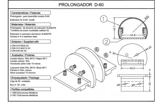 Prolongador barandilla d60